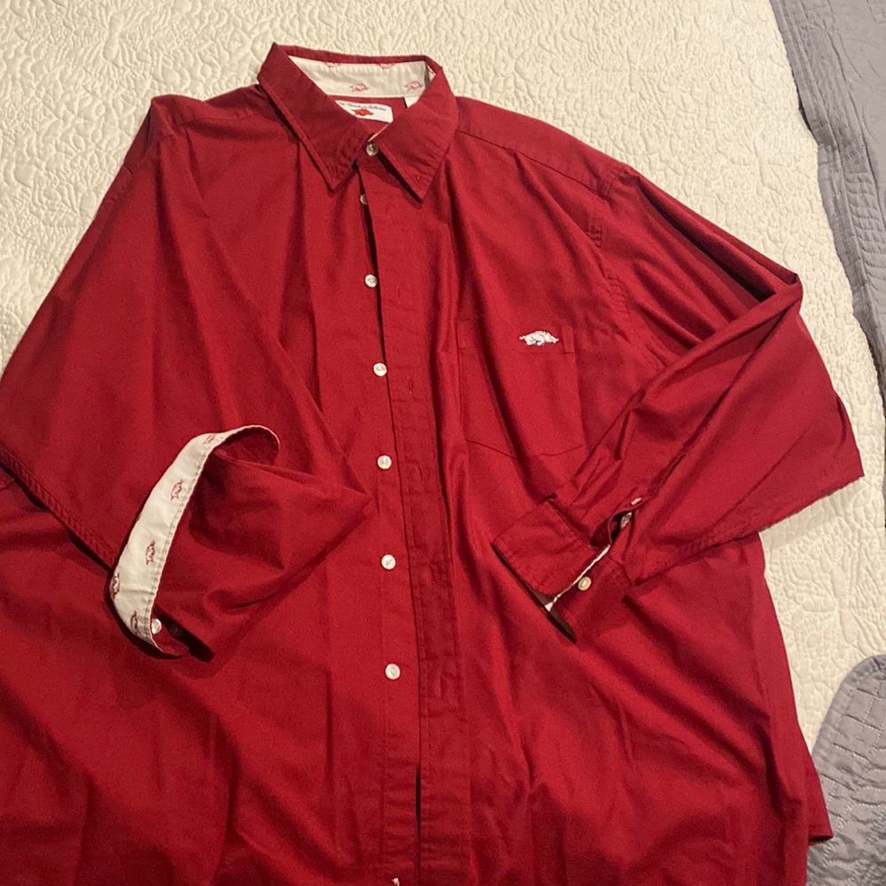 Red long sleeve Arkansas Razorbacks button up shirt